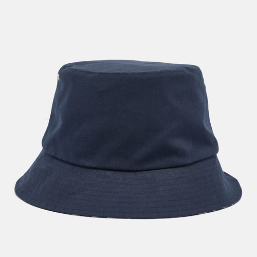 Navy Blue Oblique Teddy-D Brim Cotton Blend Reversible Bucket Hat