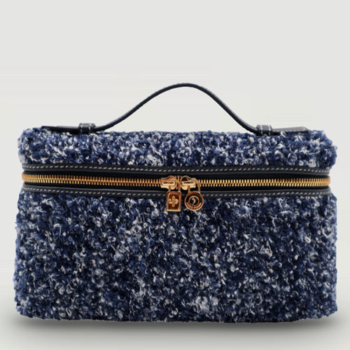 Denim/ Navy Blue Silk Cotton Blend Extra Pocket L19 Pouch