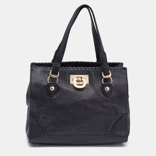 DKNY Black Leather Beekman French Whipstitch Trim Tote