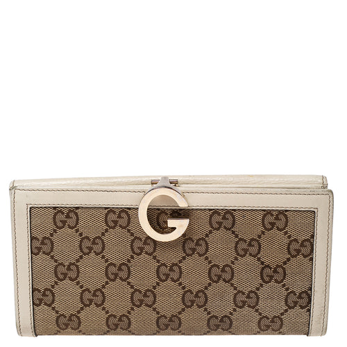 White/Beige GG Canvas and Leather G Bit Flap Continental Wallet