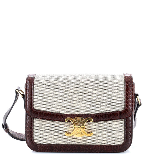 CELINE Triomphe Shoulder Bag Canvas with Snakeskin Medium