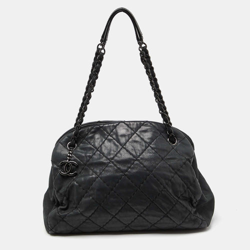 Black Quilted Shimmer Leather Medium Just Mademoiselle Bowler Bag
