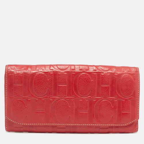 Red Monogram Embossed Leather Flap Continental Wallet