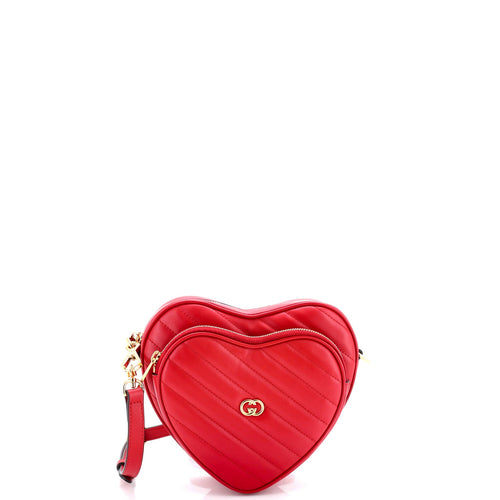 GUCCI Interlocking G Heart Shoulder Bag Diagonal Quilted Leather Mini
