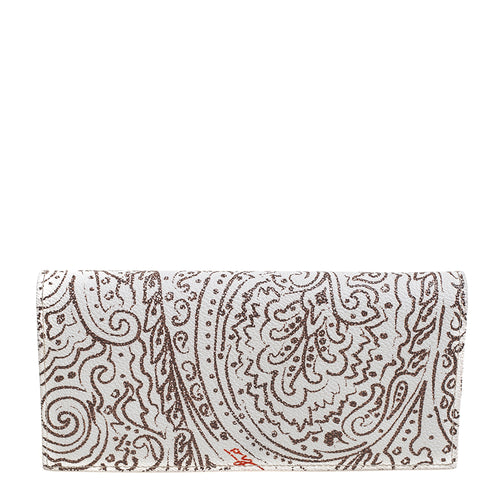 White/Brown Paisley Print Coated Canvas Continental Wallet
