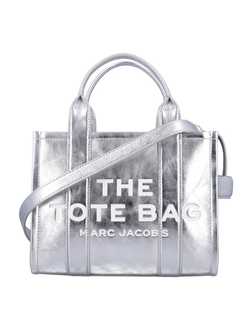Women's The Metallic Leather Small Tote Bag in Metallic Silver | 24A2F3HTT004H01 Color 039