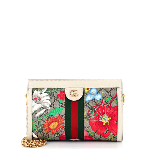 GUCCI Ophidia Chain Shoulder Bag Flora GG Coated Canvas Small