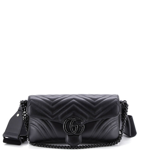 GUCCI GG Marmont Monochrome Flap Bag Matelasse Leather Medium