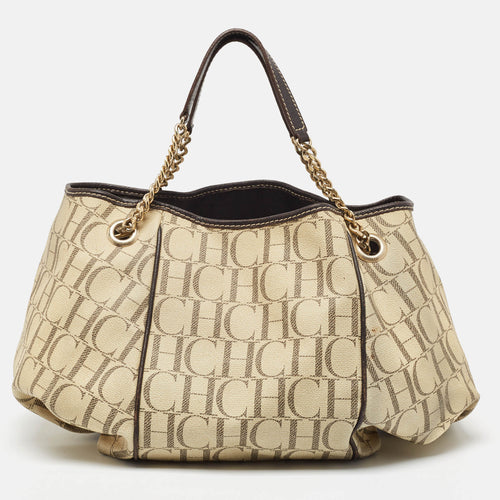 Cream/Brown Monogram Coated Canvas and Leather Chain Hobo