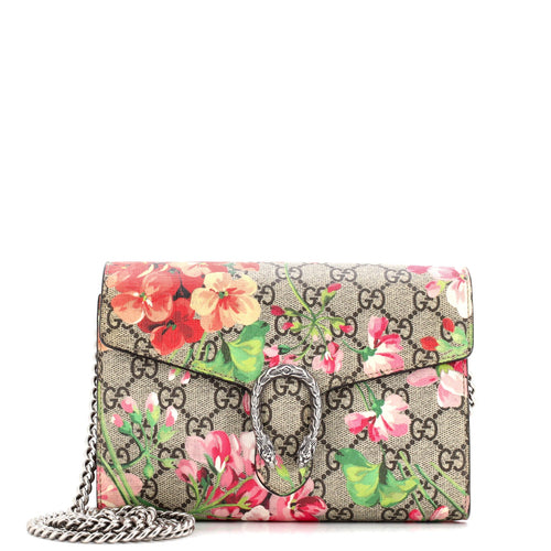 GUCCI Dionysus Chain Wallet Blooms Print GG Coated Canvas Small