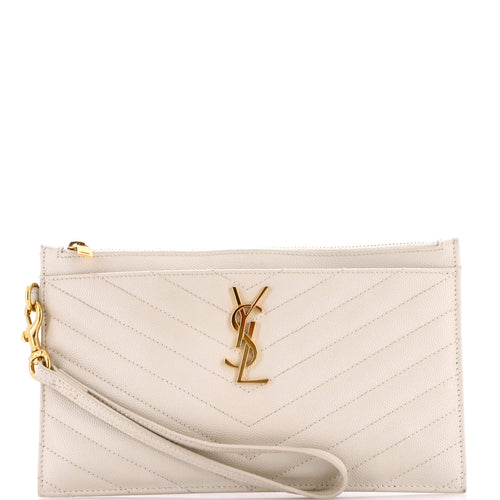 Classic Monogram Zip Bill Pouch Matelasse Chevron Leather Large