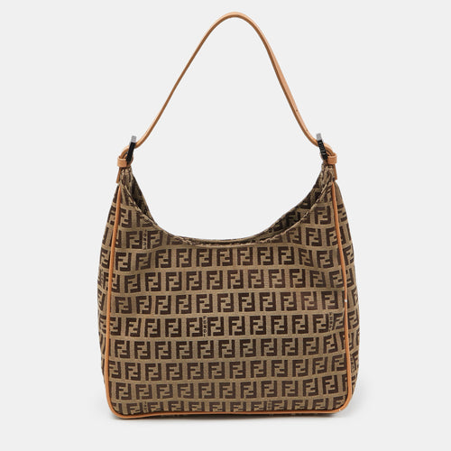 Brown/Beige Zucchino Canvas and Leather Shoulder Bag