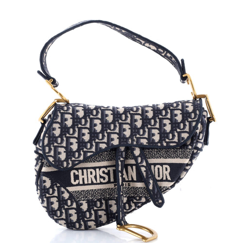 Saddle Handbag Logo Embroidered Oblique Canvas Medium