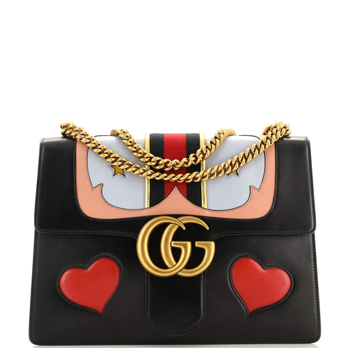 GUCCI Web Heart GG Marmont Chain Shoulder Bag Leather Medium