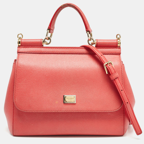 Coral Pink Leather Medium Miss Sicily Top Handle Bag