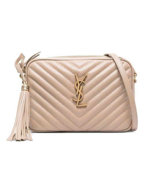 Women's Lou Camera Bag In Quilted Suede With Studs in Dark Beige | 715232DV7072721