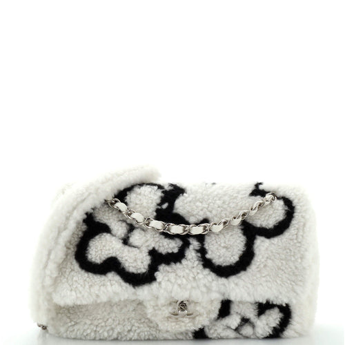 CHANEL Classic Single Flap Bag Pearl Embellished Shearling Jumbo