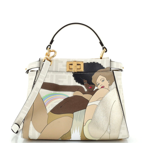 FENDI Antonio Lopez Peekaboo Bag Zucca Coated Canvas with Printed Leather Inlay Mini