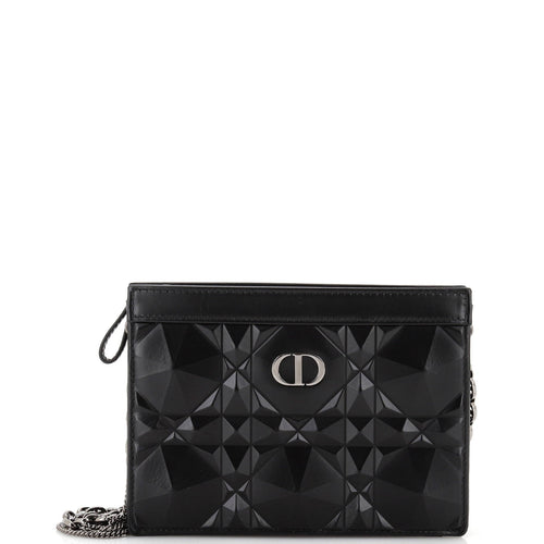 Caro Zipped Pouch With Chain Diamond Motif Cannage Calfskin