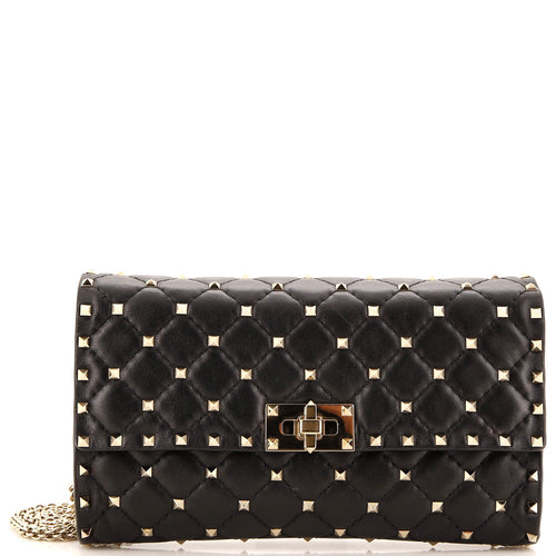 VALENTINO GARAVANI Rockstud Spike Wallet on Chain Quilted Leather Small