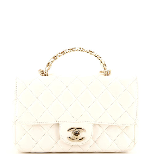 CHANEL Crystal Chain Flap Top Handle Bag Quilted Lambskin Small