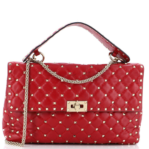 VALENTINO GARAVANI Rockstud Spike Flap Bag Quilted Leather Large