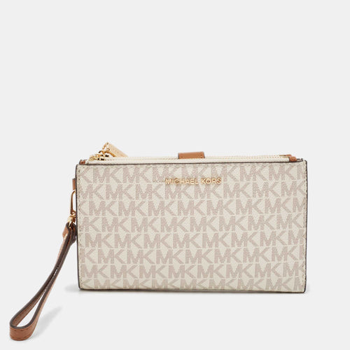 White Signature Coated Canvas Jet Set Travel Zip Wristlet Wallet