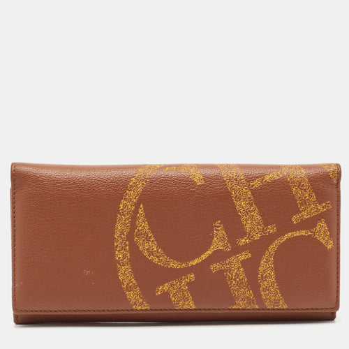 Brown Leather Logo Print Continental Wallet