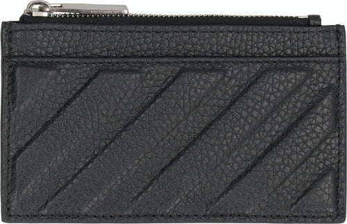Men's Pebbled Calfskin Card Holder in Black | OMND057F23LEA001 Color 1000