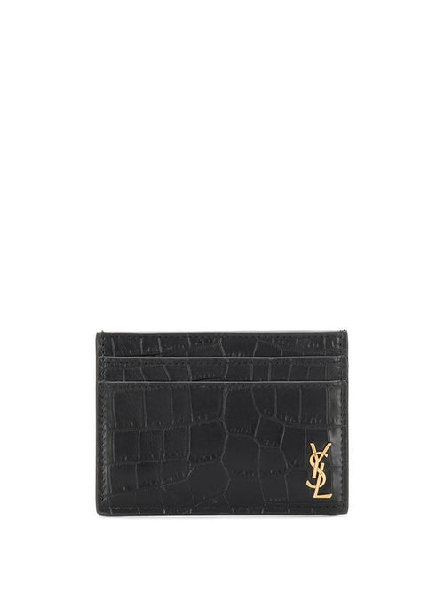 Men's Animal Print Logo Plaque Cardholder in Nero | 607603DZE0W1000