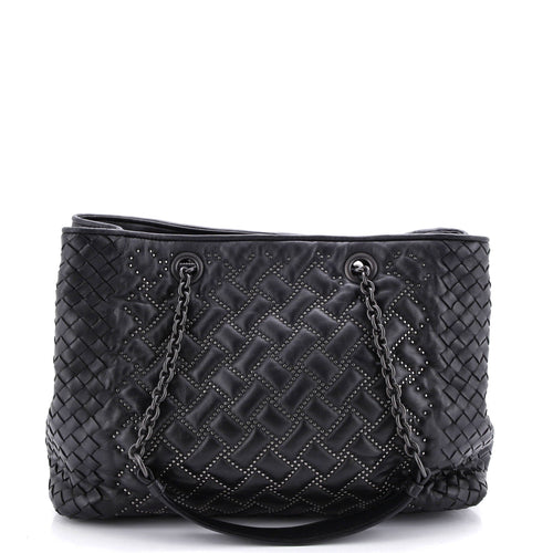 Double Chain Tote Studded Leather with Intrecciato Detail Medium