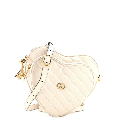 GUCCI Interlocking G Heart Shoulder Bag Diagonal Quilted Leather Mini