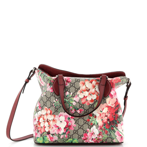 GUCCI Signature Fold Over Tote Blooms Print GG Coated Canvas Medium