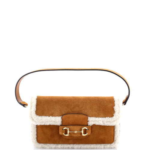 GUCCI Horsebit 1955 Shoulder Bag Suede with Shearling Mini