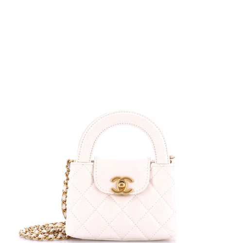 CHANEL Kelly Top Handle Shopping Bag Quilted Shiny Aged Calfskin Nano
