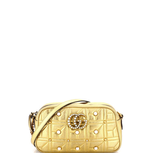 GUCCI Pearly GG Marmont Shoulder Bag Embellished Matelasse Leather Small