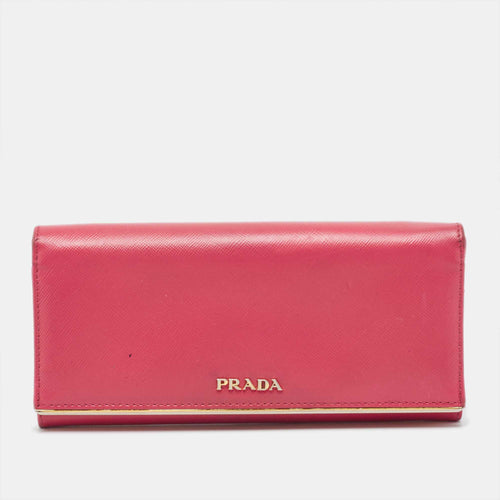 Pink Saffiano Leather Metal Detail Continental Wallet