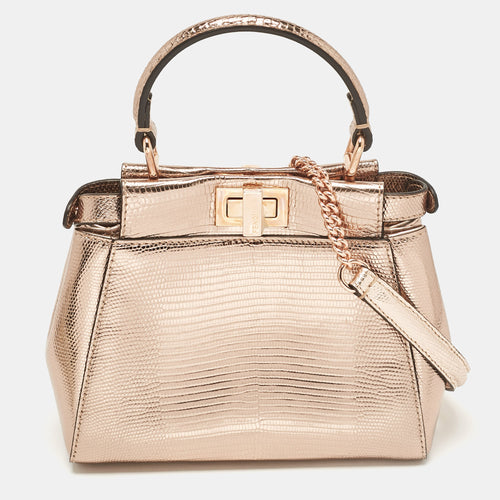 Rose Gold Lizard Patent Leather XS Iconic Peekaboo Top Handle Bag