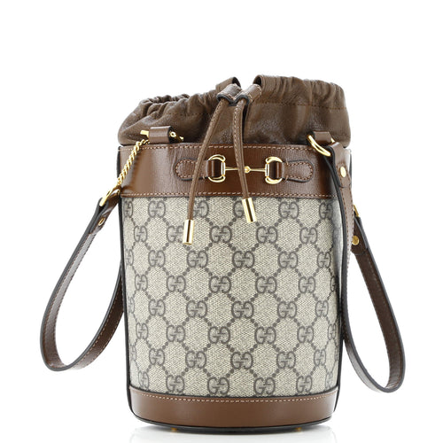 GUCCI Horsebit 1955 Bucket Bag GG Coated Canvas with Leather Small
