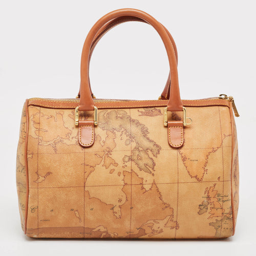 Beige/Brown Geo Classic Boston Bag