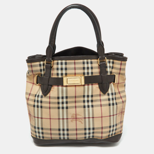 Beige/Brown Haymarket Check PVC and Leather Medium Golderton Tote