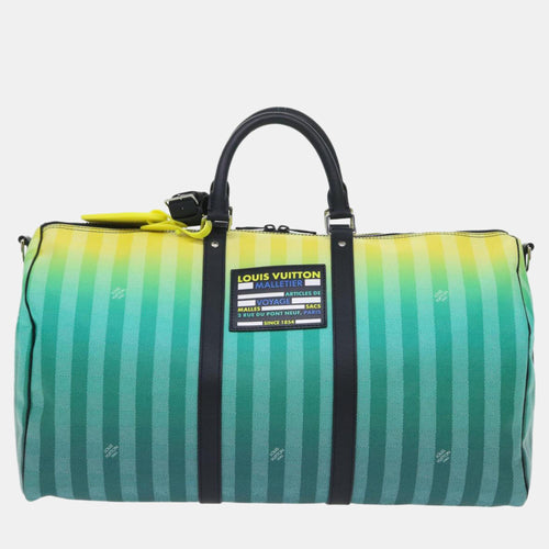 Green Damier Stripes Canvas 50 Keepall Bandouliere Duffel Bags