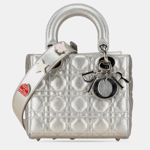 Small Metallic Grained Calfskin Cannage Lucky Badges My Lady Bag
