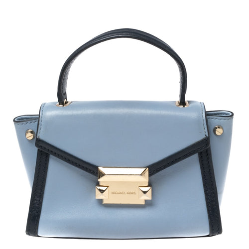 Two Tone Blue Leather Mini Whitney Top Handle Bag