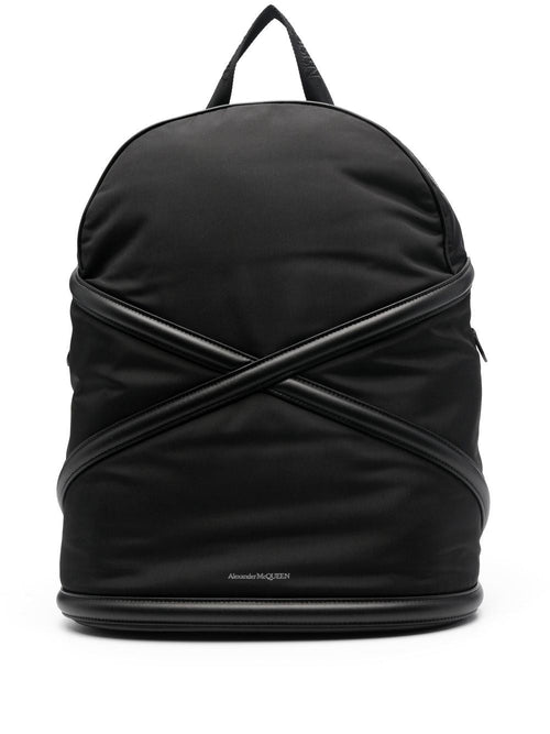 Men's Harness Leather Details Nylon Backpack in Black | 7262881AALC Color 1000