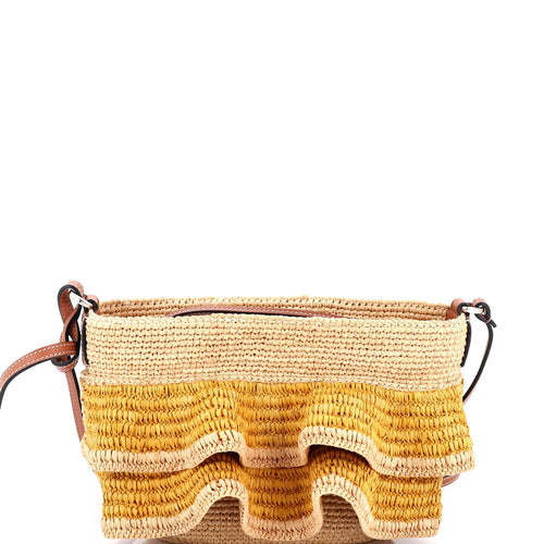 LOEWE Paula's Ibiza Ruffle Pochette Crossbody Bag Woven Raffia