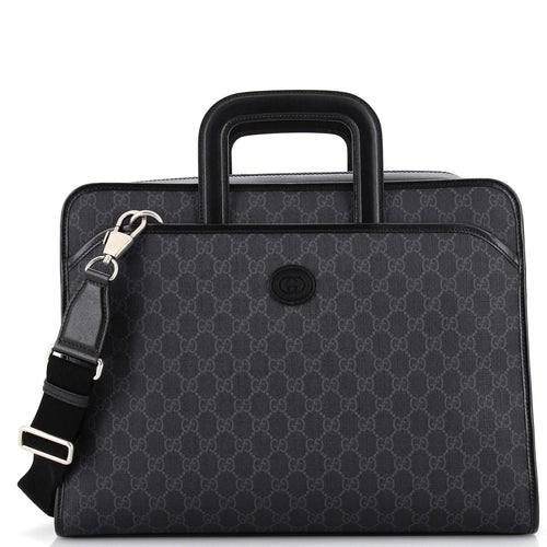 GUCCI Interlocking G Patch Convertible Briefacase GG Coated Canvas