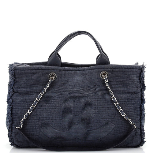 CHANEL Double Face Deauville Tote Fringe Quilted Canvas Large