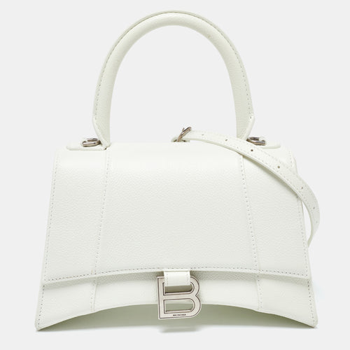 White Leather Small Hourglass Box Top Handle Bag