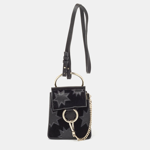 Black Leather and Suede Mini Star Faye Crossbody Bag